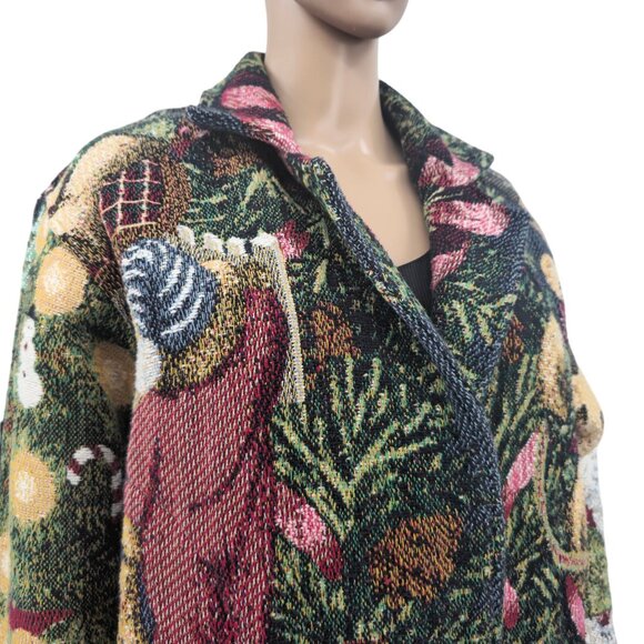 Painted Pony Christmas-Themed Tapestry Jacket W/Teddy Bear Motif Women's Small - Picture 1 of 10